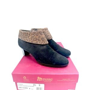 Munro Grace Boots Womens 8.5 Narrow Black Suede Leopard Ankle Booties Comfort